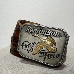 VTG Remington First In The Field Buckle Gold Goose Variant Silver Pewter